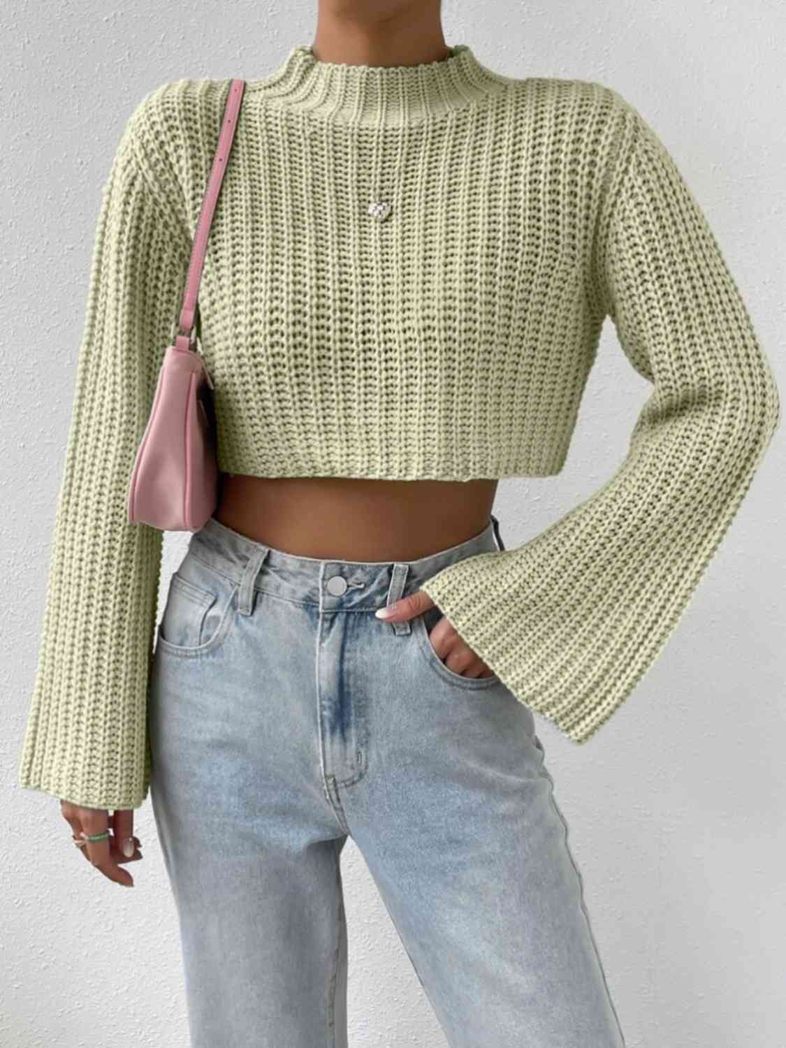 Mock Neck Long Sleeve Cropped Sweater